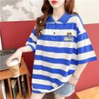 Elbow-sleeve Tiger Striped Polo Shirt