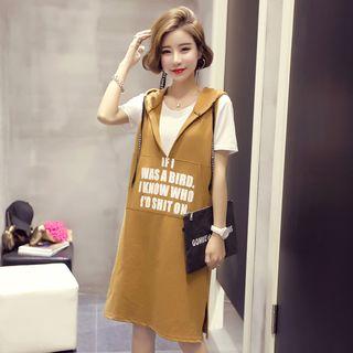 Set: Short-sleeve T-shirt + Lettering Hooded Tank Dress