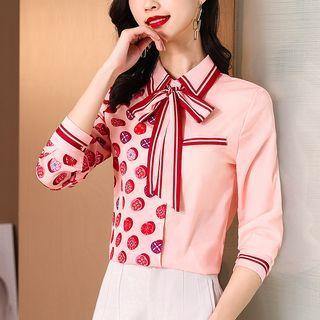 3/4-sleeve Tie-neck Printed Blouse