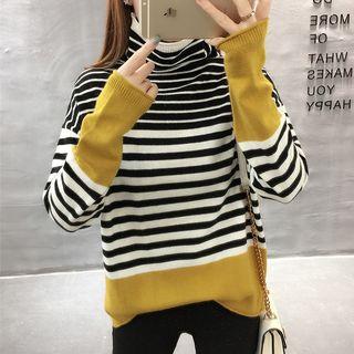 Turtleneck Color Block Striped Sweater
