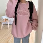 Letter Embroidered Oversize Pullover Nude Pink - One Size