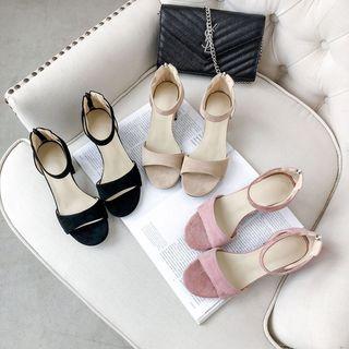 Faux Suede Open Toe Block Heel Sandals