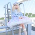 Long-sleeve Print Mesh Overlay A-line Dress