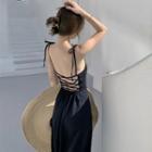 Tie-shoulder Lace-up Back A-line Dress