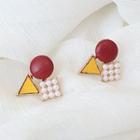 Faux Pearl Geometric Stud Earring 1 Pair - Gold - One Size