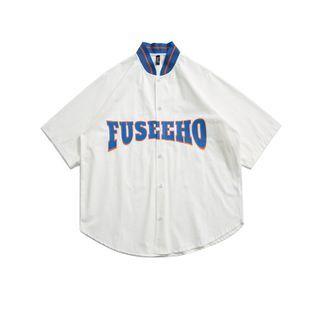 Elbow-sleeve Lettering Print Baseball Jacket