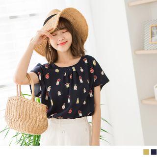 Lace Up Back Print Top