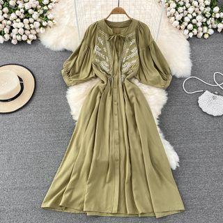 Puff Sleeve Embroidered Oversized Dress
