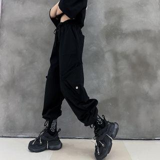 Plain Elastic Waist Cargo Pants