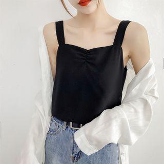Wide Strap Shirred Chiffon Top