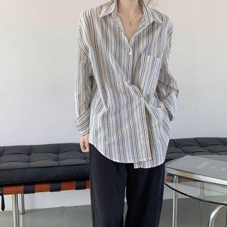Striped Long-sleeve Loose-fit Shirt - 3 Colors