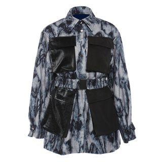 Graffiti Print Pocketed Tie-waist Button Shirt Jacket