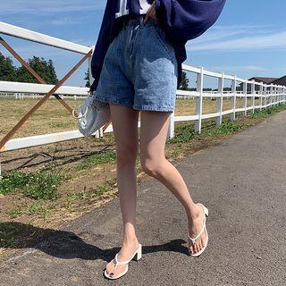 Seam-trim A-line Denim Shorts