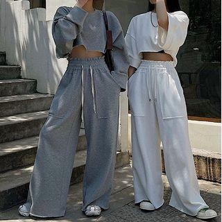 Short-sleeve Cropped T-shirt / Cropped Sweatshirt / Wide Leg Pants