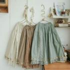Elastic-waist Lace-trim A-line Midi Skirt
