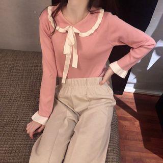 Tie-neck Peter Pan Collar Knit Top