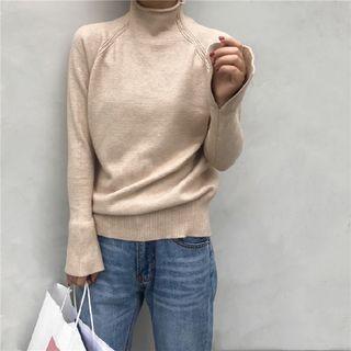 High Neck Batwing Sleeve Knitted Top As Shown In Figure - One Size
