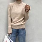 High Neck Batwing Sleeve Knitted Top As Shown In Figure - One Size