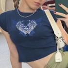 Short-sleeve Angel-heart Print Cropped T-shirt