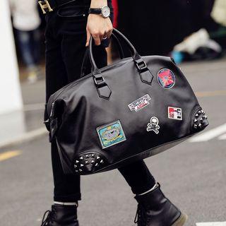 Patch Embroidered Faux Leather Carryall