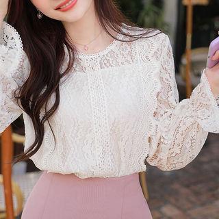 Bell-cuff Crochet-trim Lace Top