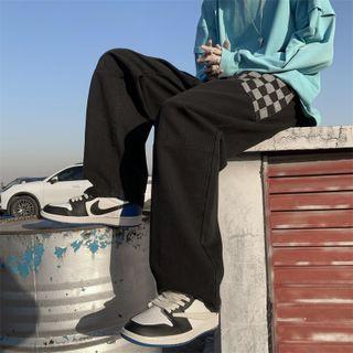 Checkerboard Panel Loose Fit Jeans
