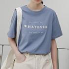 Elbow-sleeve Lettering T-shirt Airy Blue - One Size