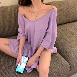 Elbow-sleeve Cold-shoulder Chain Detail T-shirt