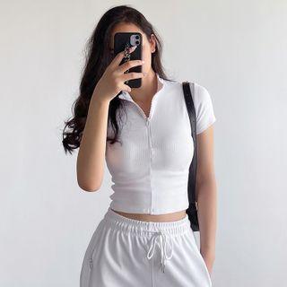 Half-zip Stand-collar Crop Top