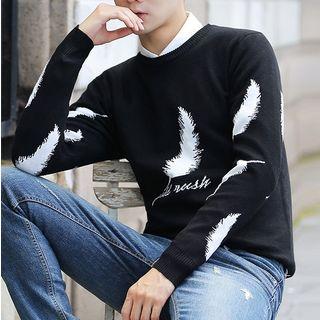 Long-sleeve Feather Pattern Sweater