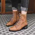 Faux Leather Low-heel Lace-up Ankle Boots