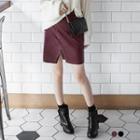 Faux Leather Slit-front Skirt