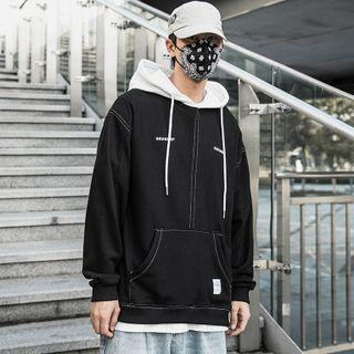 Panel Color Block Mock Two-piece Hooded Sweatshirt