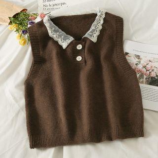 Lace-collar Slim-fit Knit Vest