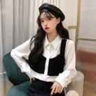 Mock Two-piece Long-sleeve Color-block Shirt