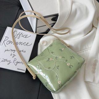 Embroidered Flower Pvc Crossbody Bag