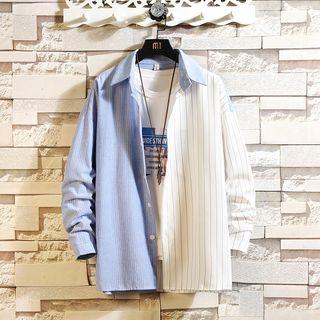 Two-tone Long Sleeve Striped Shirt