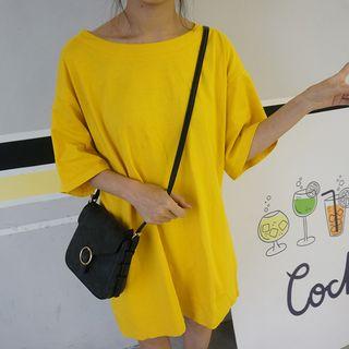 Cut Out Back Elbow Sleeve T-shirt Dress