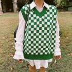 Checkered Sweater Vest Green & White - One Size