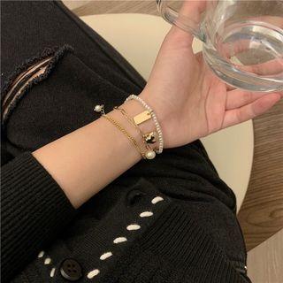 Set Of 3: Faux Pearl / Alloy Bracelet (various Designs) 1 Pc - Bracelet - Gold - One Size