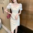 Short-sleeve Plain Asymmetrical Dress