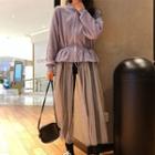 Long-sleeve Mesh Hem Mock Two-piece Knit Dress