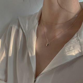 Lock Pendant Layered Sterling Silver Choker Gold - One Size
