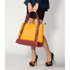 Contrast Trim Zip Tote Yellow - One Size