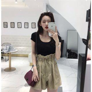 Set: Short-sleeve T-shirt + High-waist Drawstring Shorts