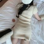 Cutout Knit Mini Bodycon Dress Off-white - One Size