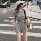 Set: Contrasted Short-sleeve T-shirt / High-waist Shorts