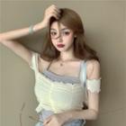 Ribbed Camisole Top / Off-shoulder Shirred Cropped Blouse
