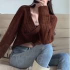 Crisscross Cropped Cable Knit Sweater