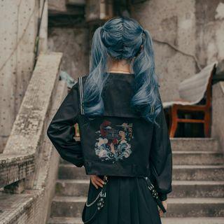 Printed Sailor Collar Zip Jacket